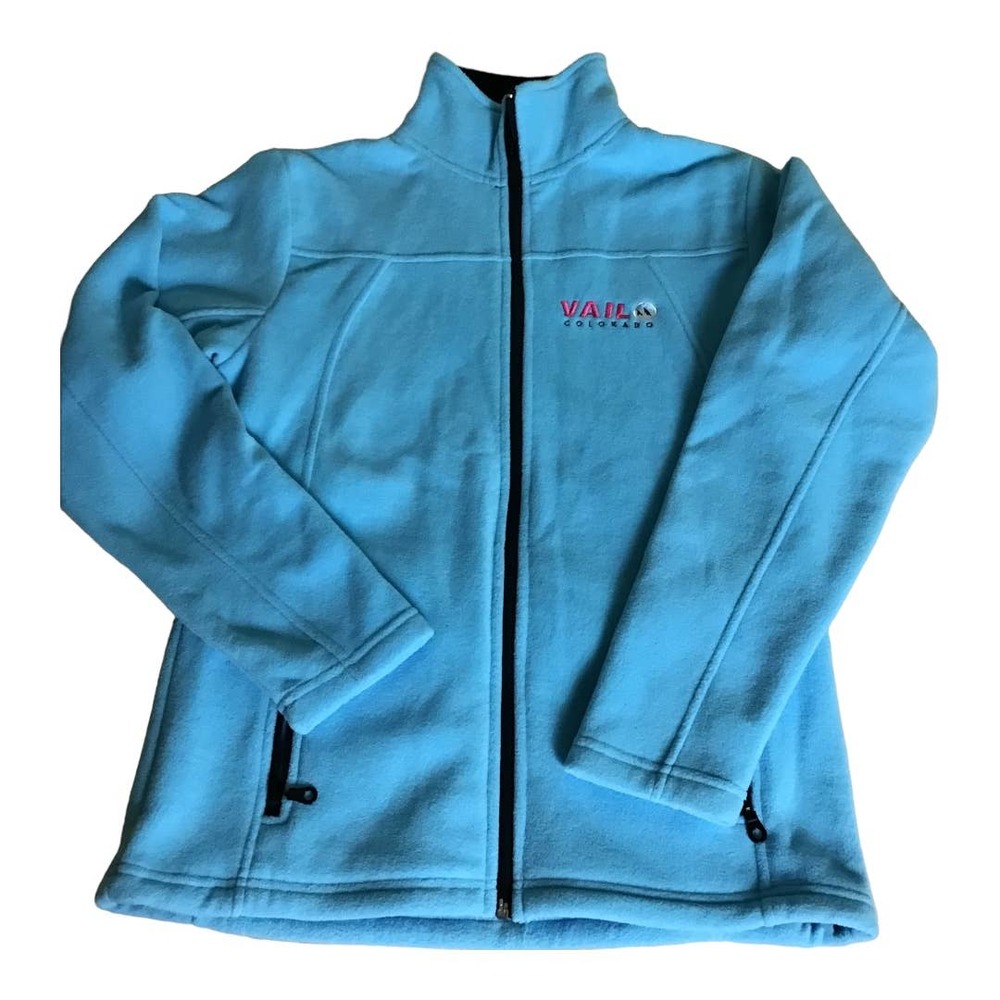 Vail Colorado Womens Fleece Jacket Full Zip Long Sleeve Zipper Pockets Blue Sz S